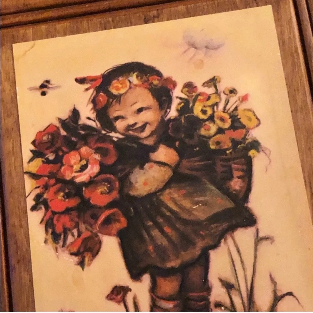 1970’s Evan’s Wooden Hobo Flower Girl Wall Art, Made‎ in the USA